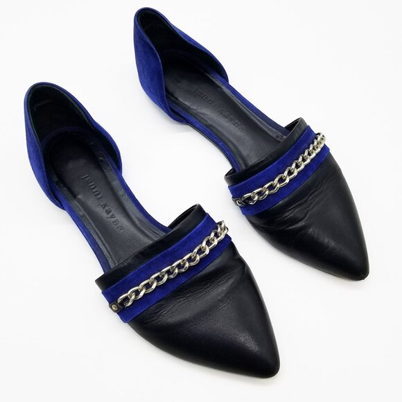 Jenni Kayne Chain D’Orsay Flats Slip On Black/Ink Royal Cobalt Blue Size 37 $595 - Picture 2 of 16